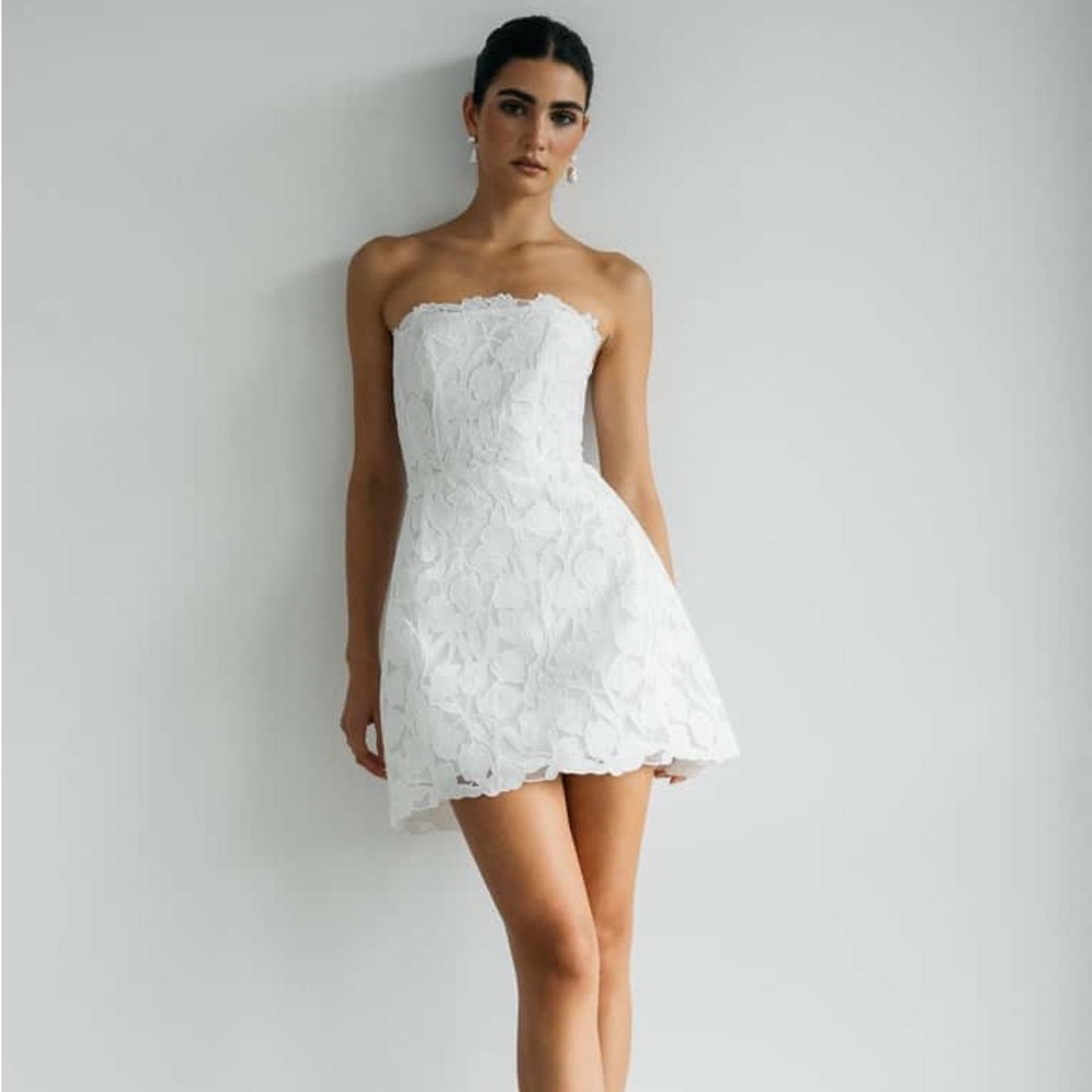 Jenny Yoo Amanda Strapless White Floral Dress